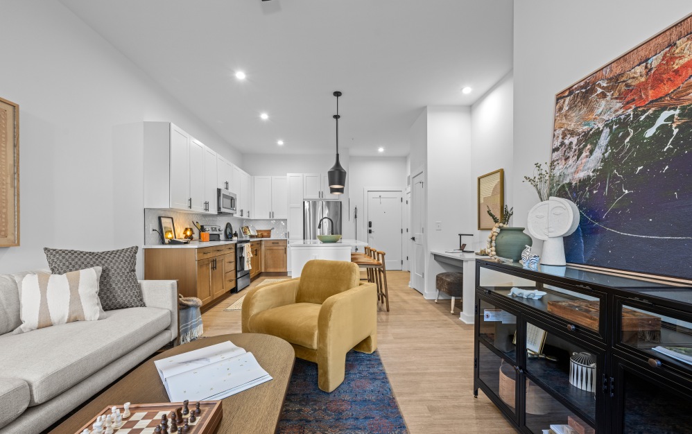 A4 - 1 bedroom floorplan layout with 1 bathroom and 743 - 818 square feet (Floor 4, 3D)