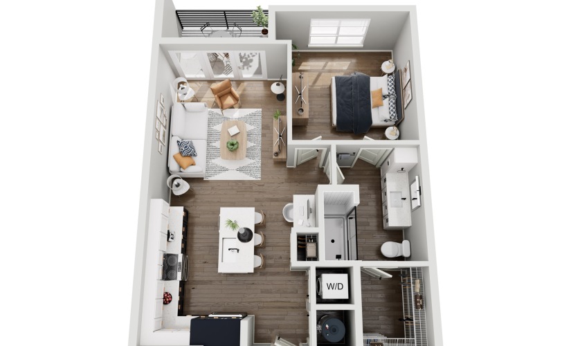 A4 - 1 bedroom floorplan layout with 1 bathroom and 743 - 818 square feet
